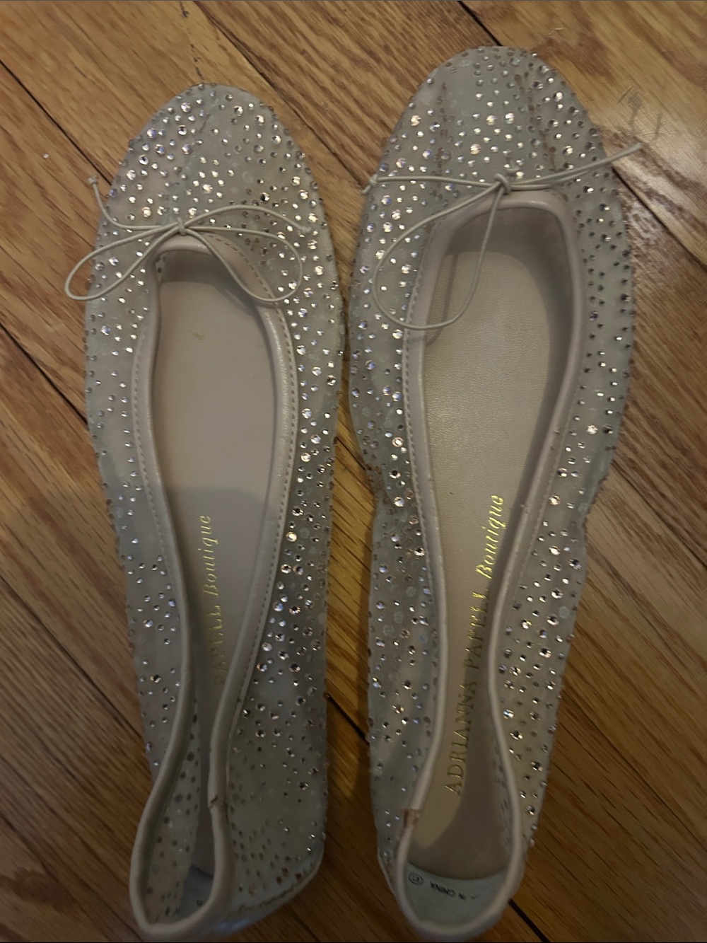 Adrianna Papell Beige Crystal-Embellished Ballet Flats Size 6.5